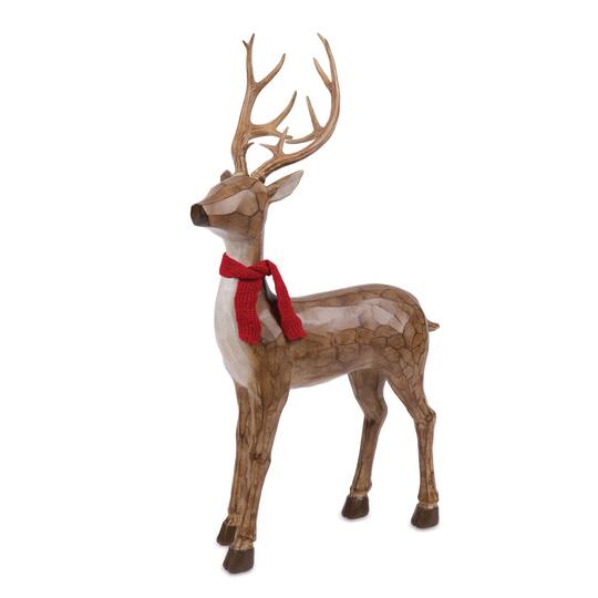 Melrose Carved Deer with Scarf Statue Set